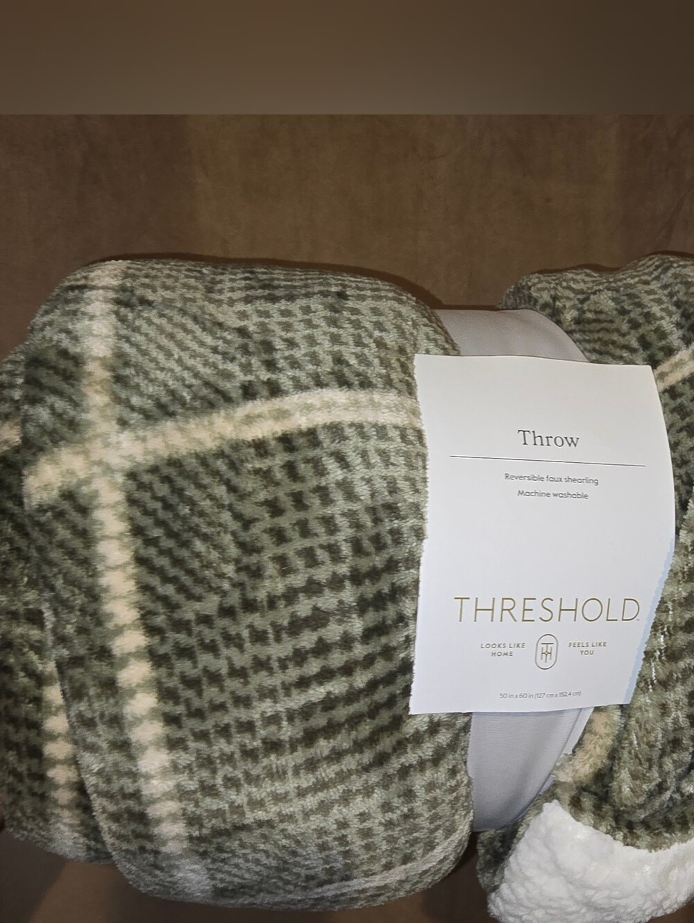 Threshold Reversible Faux Shearling Green Throw